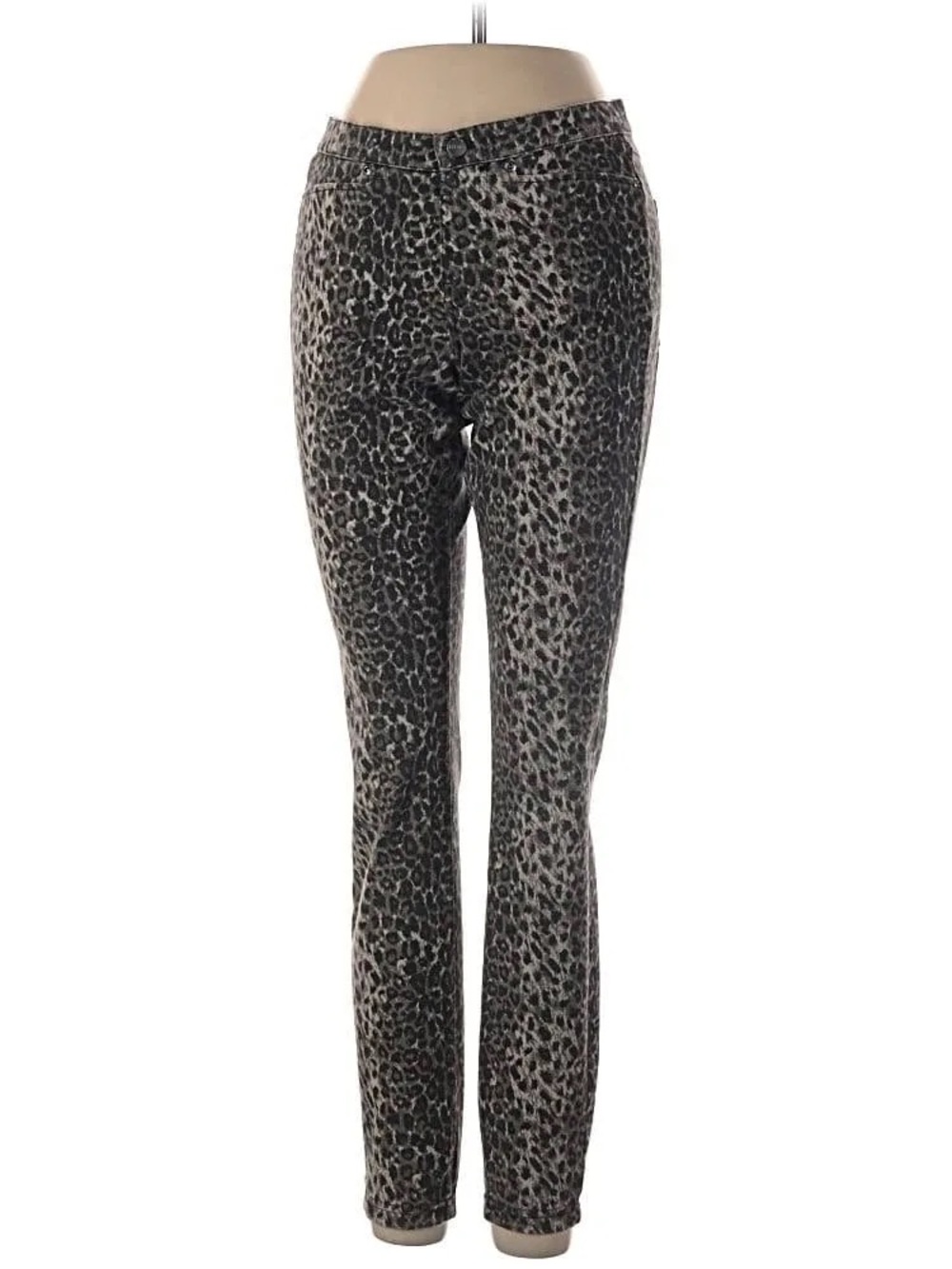 HUE Black & Gray Leopard-Print Slim  Denim leggings